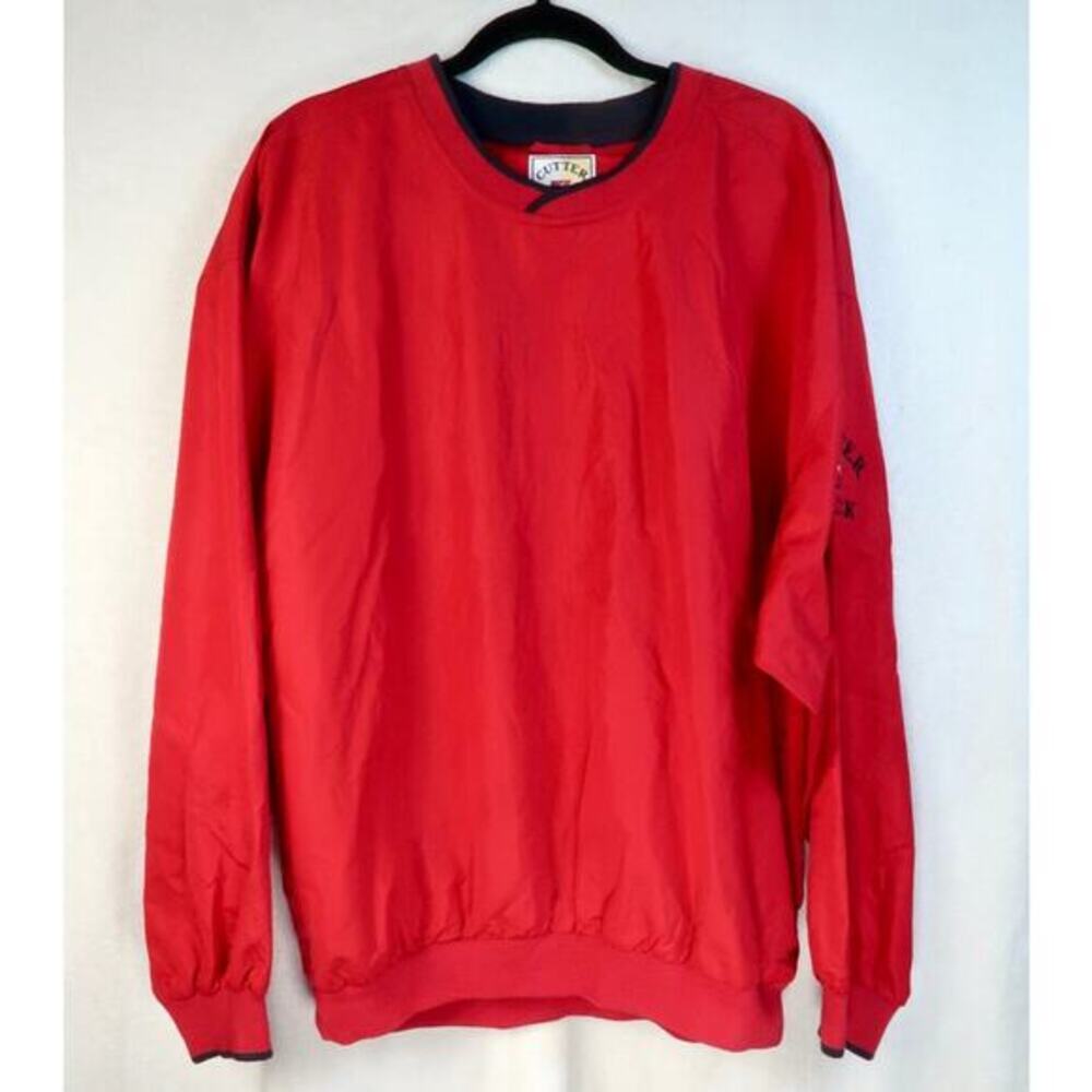 Cutter & Buck Mens XL V-Neck‎ Red Pullover Golf Windbreaker Jacket Embroidered